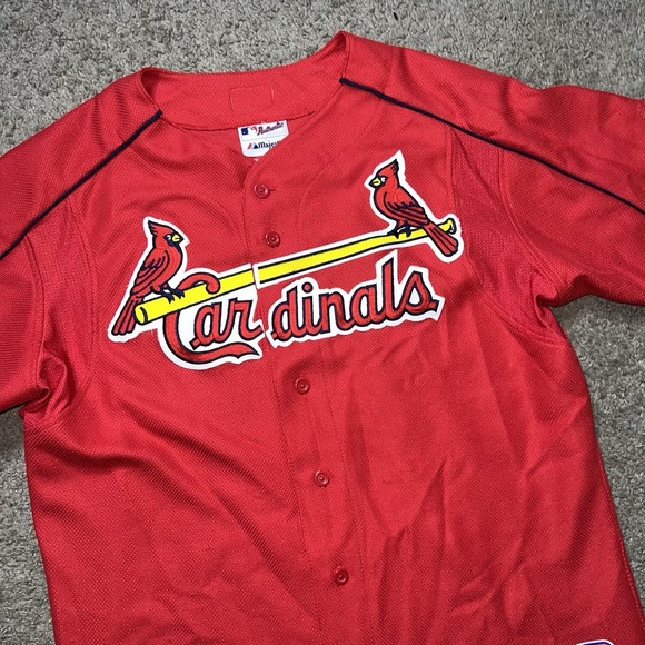 Edgar Renteria #3 St. Louis Cardinals MLB Vintage Majestic Sewn Red Jersey L - Picture 3 of 6